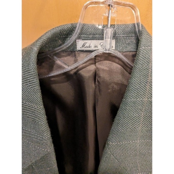 Cellini men's sport coat Blazer Size 40R Houndstooth Silk Blend 2 button Green‎ - Picture 2 of 3